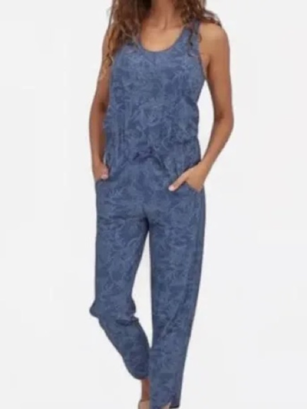 Patagonia Fleetworth Sleeveless Blue Patterned Jumpsuit Romper Women’s Small